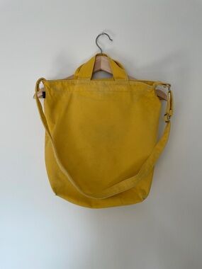 BAGGU Mustard Yellow Canvas Tote with Adjustable Strap